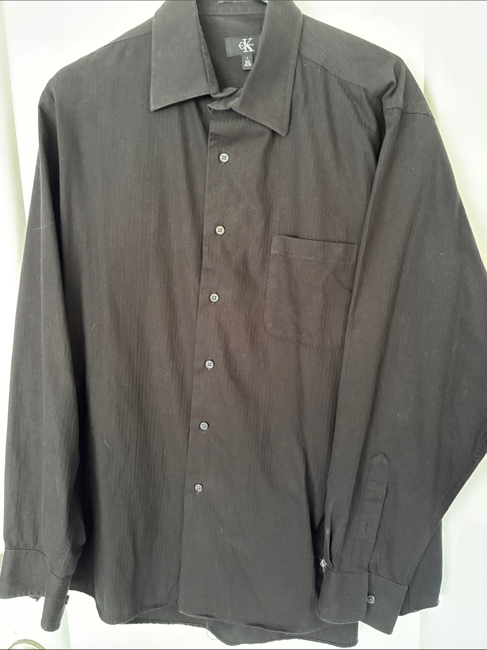 Calvin Klein L Black Long-Sleeve Button-Up Dress Shirt